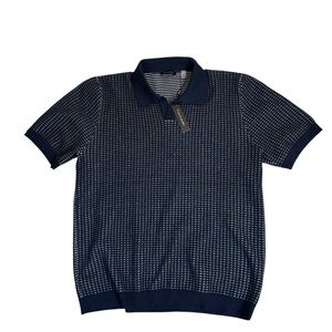 Tahari Men’s Knit Polo Shirt XL Navy Textured Short Sleeve NWT Dressy Casual